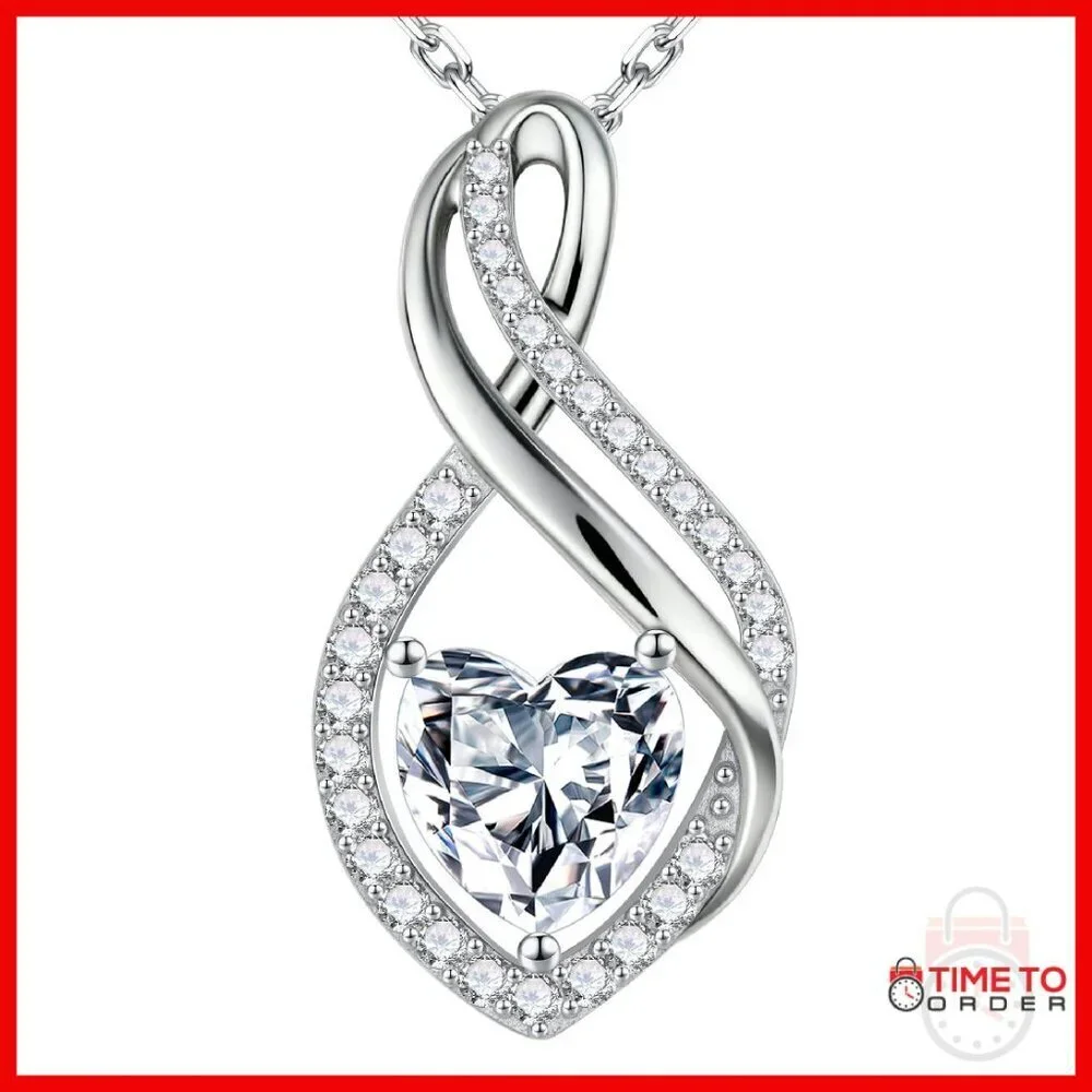 3ct Heart Moissanite Pendant Necklace 925 Sterling Silver Infinity Design